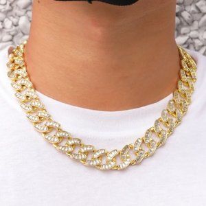 Baguette Setting Gold Plated Necklace Chain